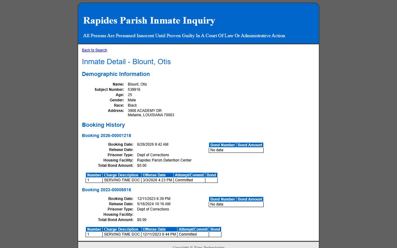 Rapides Parish arrest records sample public inmate detail and court charges