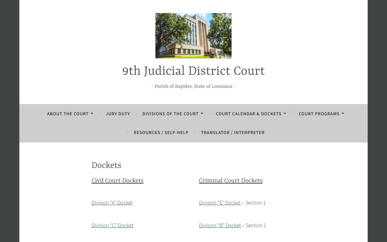 Rapides Parish court dockets 9th JDC central docket landing page