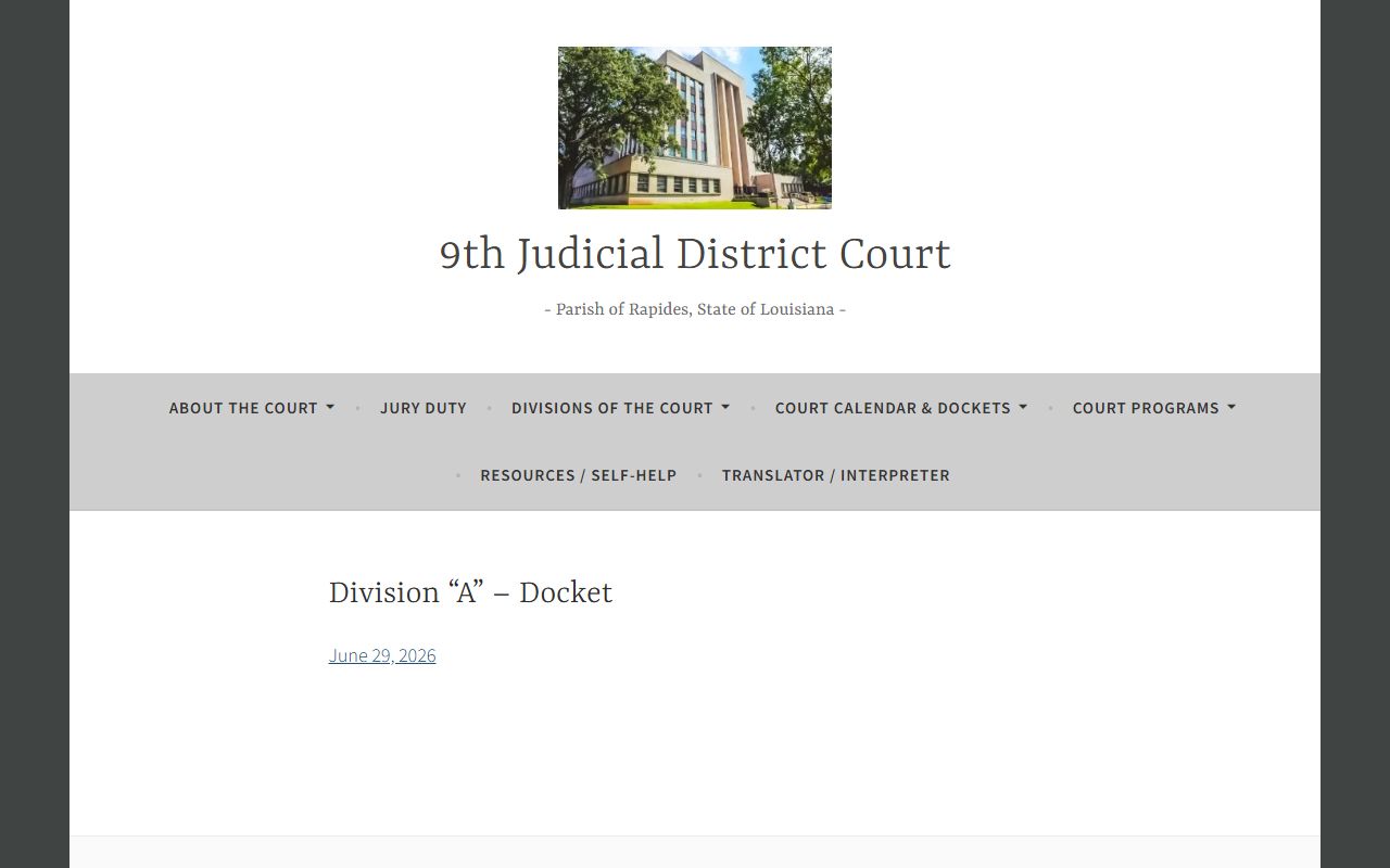 Rapides Parish court dockets Division A docket