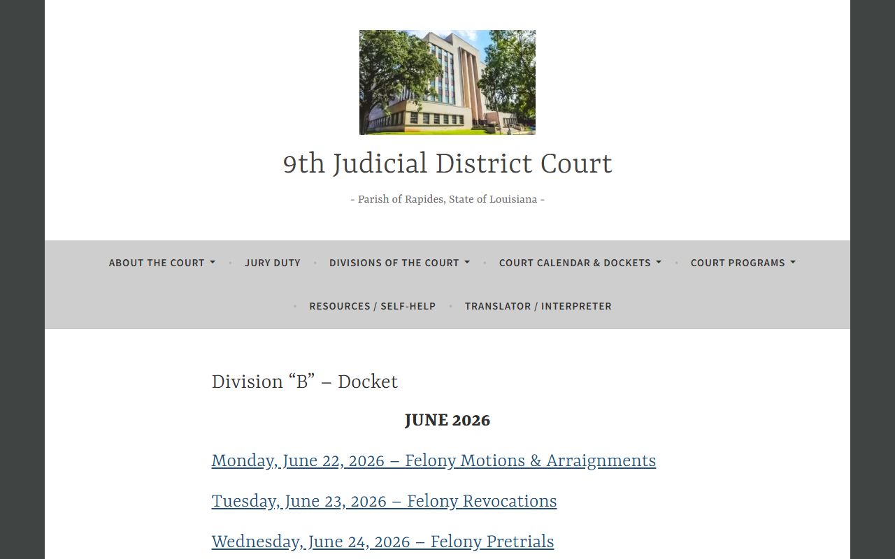 Rapides Parish court dockets Division B criminal docket