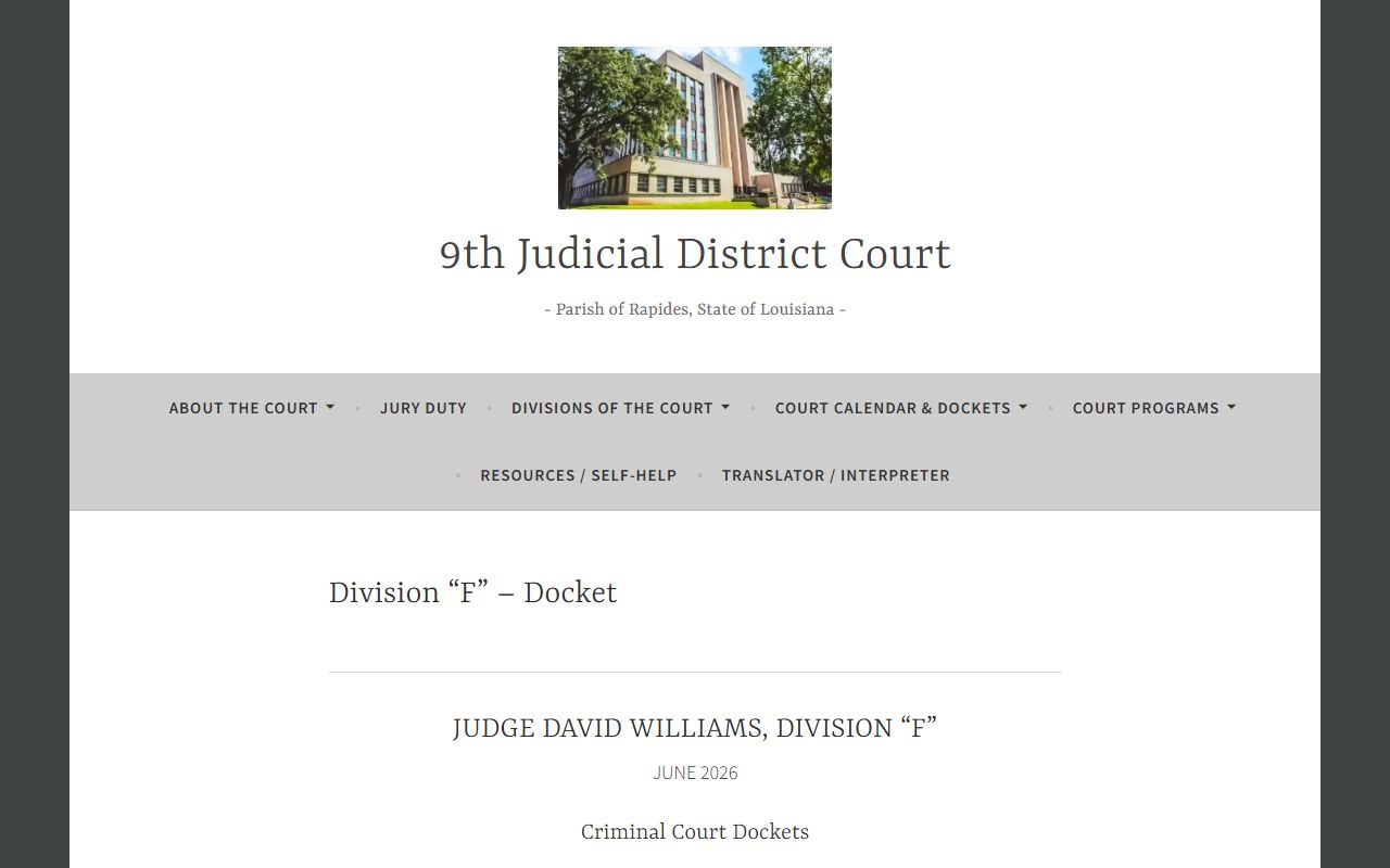 Rapides Parish criminal court records Division F criminal docket