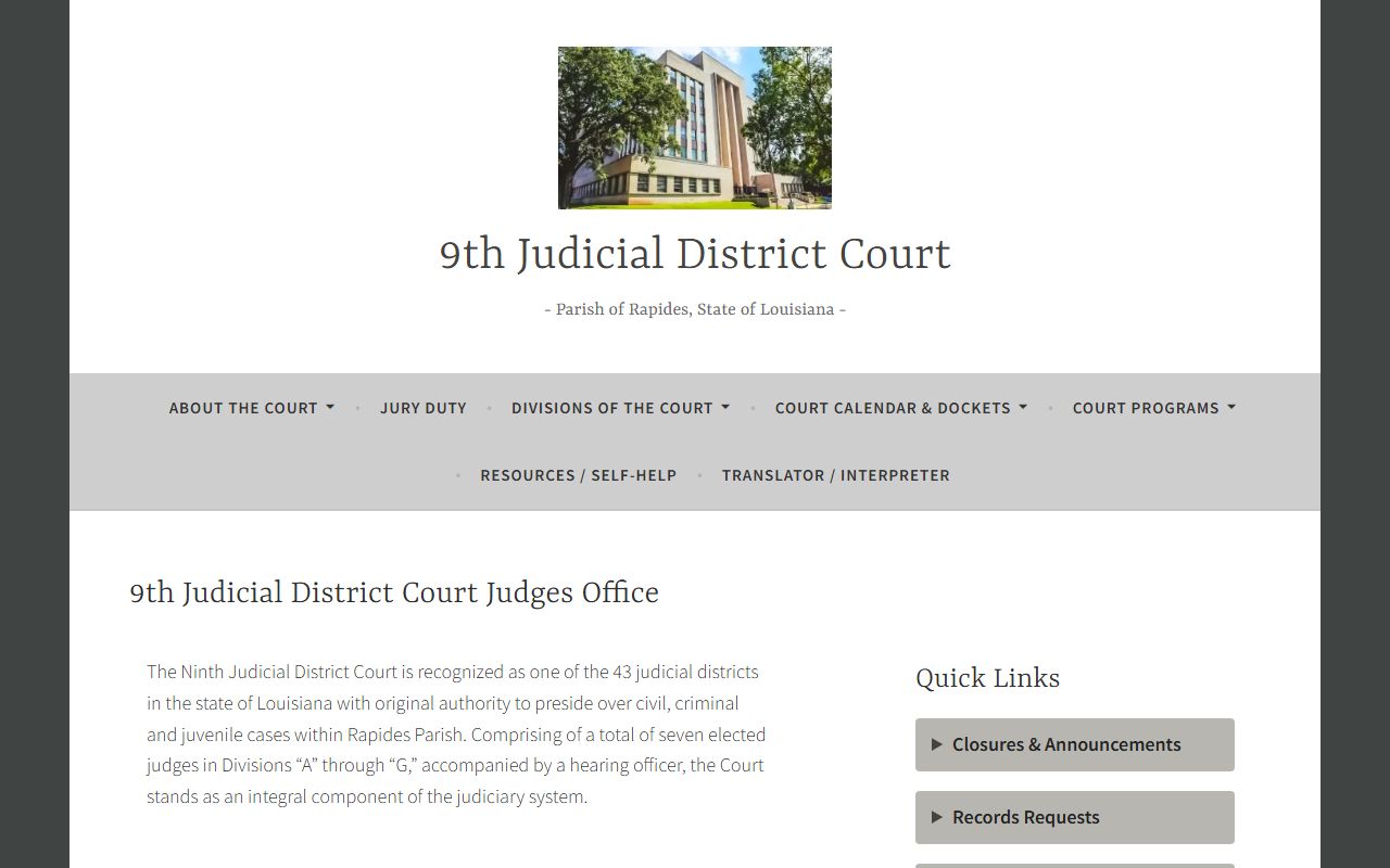 Rapides Parish court records 9th Judicial District Court homepage