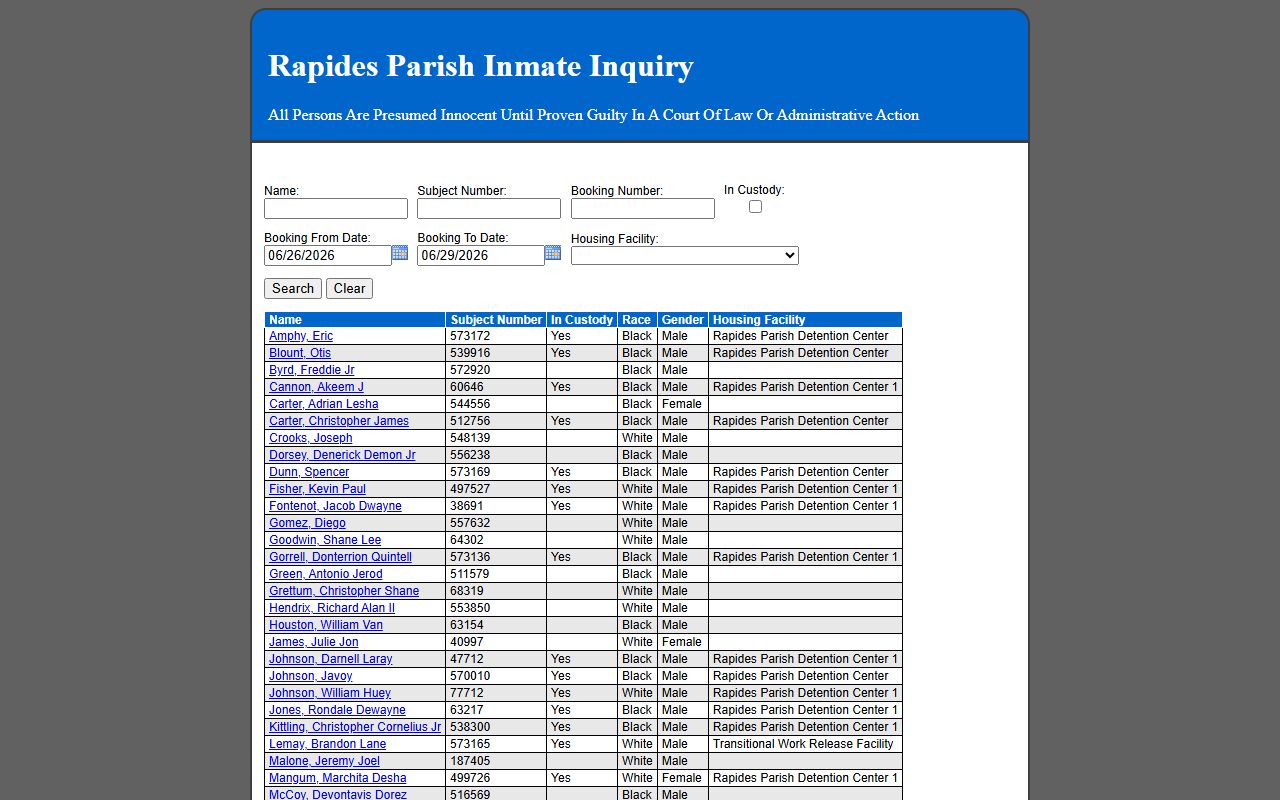 Rapides Parish court records inmate inquiry search