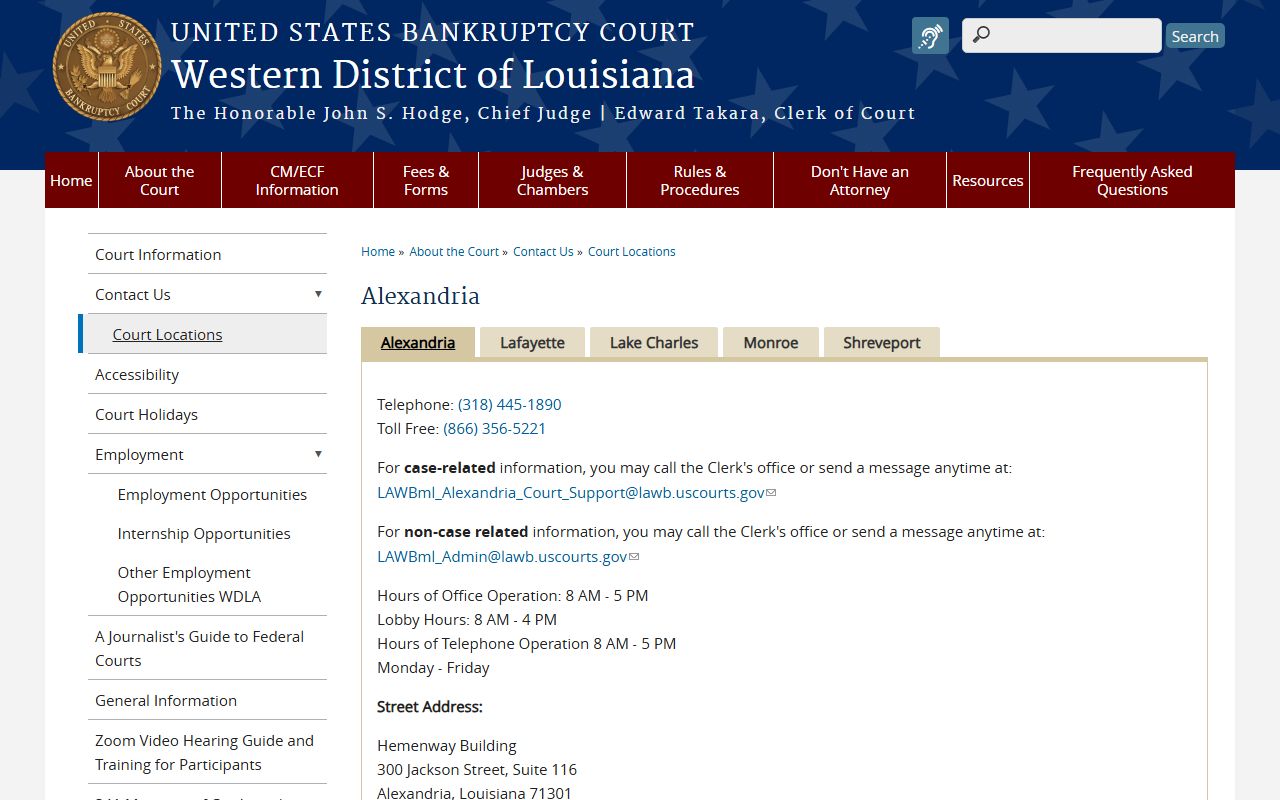 Rapides Parish probate records Bankruptcy Court Alexandria divisional office